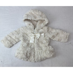 American Widgeon Baby Girl Faux Fur Hooded Coat 9 Months White Winter Jacket Bow